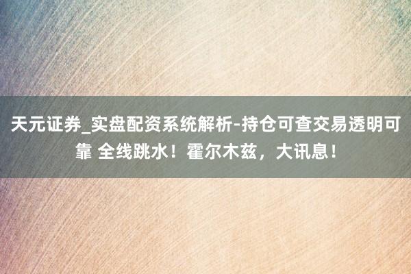 天元证券_实盘配资系统解析-持仓可查交易透明可靠 全线跳水！霍尔木兹，大讯息！