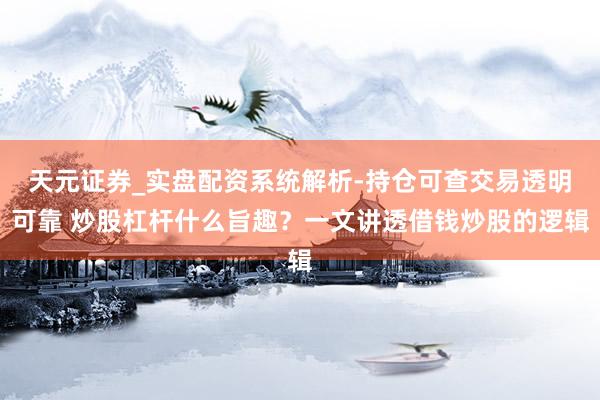 天元证券_实盘配资系统解析-持仓可查交易透明可靠 炒股杠杆什么旨趣？一文讲透借钱炒股的逻辑