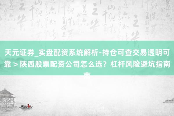天元证券_实盘配资系统解析-持仓可查交易透明可靠 > 陕西股票配资公司怎么选？杠杆风险避坑指南
